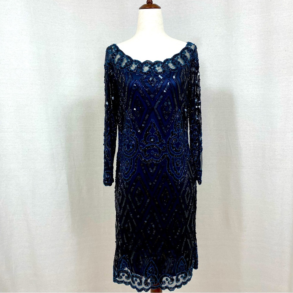 Pisarro Nights Beaded Sequins Long Sleeve Dress